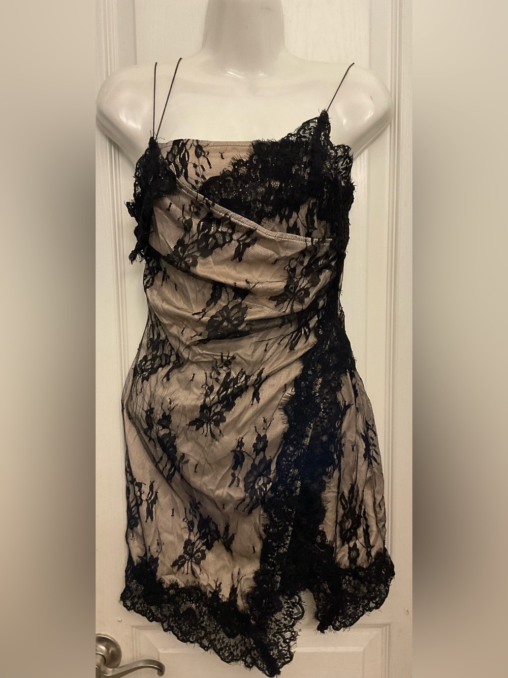 GIRL GO CRAZY by JILL Lace Overlay Slip Dress in Nude and Black Lace